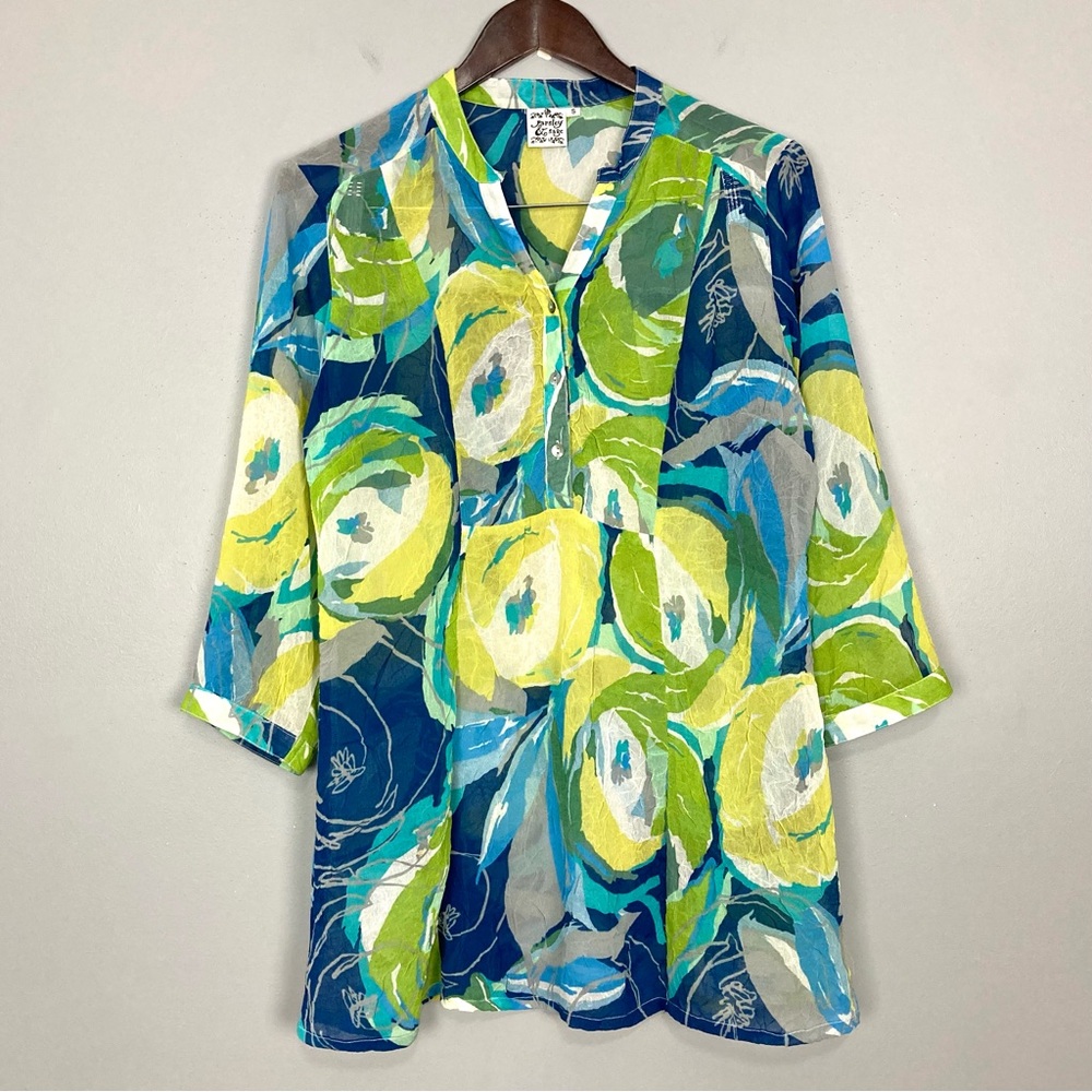 Parsley & Sage Crinkle Chiffon Tunic Top Women’s Size S Art to Wear Colorful